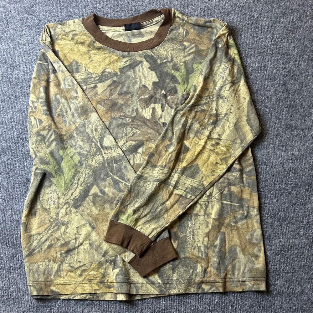 Liberty Shirt Mens Size L Brown Camo Long Sleeve Pocket Tee Advantage Timber
